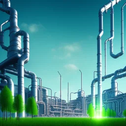 energy, power plant, technology, energy pipes, future, green trees, blue sky, people