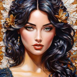 beautiful woman ;" Hyperrealistic, hyperdetailed, ornate, detailed , impasto textures palette knife 3D effect in style impasto painting