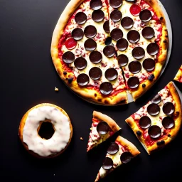 Donut-shaped Pizza on plate, black background