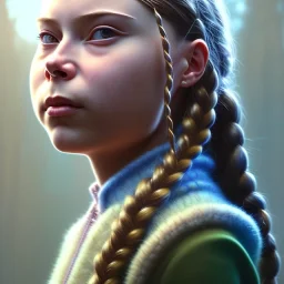  Greta Thunberg girl, cute, beautiful, Native American, head and shoulders portrait, 8k resolution concept art portrait by Greg Rutkowski, Artgerm, WLOP, Alphonse Mucha dynamic lighting hyperdetailed intricately detailed Splash art trending on Artstation triadic colors Unreal Engine 5 volumetric lighting, long hair, brown eyes, black hair