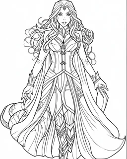 Avengers Scarlet Witch, coloring page, no leaves, full body (((((white background))))), only use an outline., real style, line art, white color, clean line art, white background, Sketch style