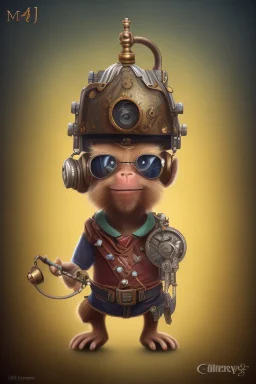 small cute steampunk mechanical monkey