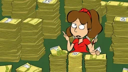 Miss sausage fingers trying to use her iphone next to stacks of cash