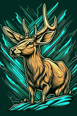 masterpiece, best quality, Siberian deer, simple logo background, in the style of japanese manga, duotone, professional quality panting, ultra detailed, joyful lightning, multiple colors with some shades, half body shot