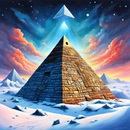 Winter is Coming, ➛, foor pyramid, Tanguy, surrealism, colorful.