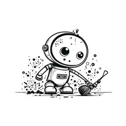 Drawin cleaning robot Black and white CUTE, WHITE BACKGROUND ,DIFFERENT VIEW.