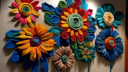 Flowers made out of Navajo yarn painted by Cai Jia