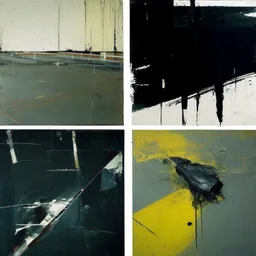 Minimal abstract oil paintings desolate 1960s carpark concrete fragments and naked bodies. style of Justin Mortimer and Francis Bacon. road markings.