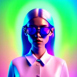 isometric clean art of super cute nerd girl wearing shades, neon lighting, soft lighting, soft pastel gradients, high definition, 3d icon clay render, blender 3d, studio lighting, god rays, octane render, unreal engine 5