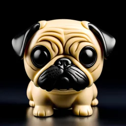 Funko pop Pug figurine, made of plastic, product studio shot, on a white background, diffused lighting, centered