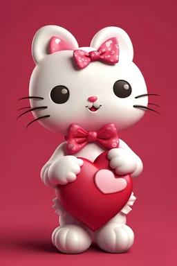a realistiv hello kitty holding a heart
