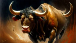 dangerous bull oil painting