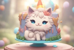 cute fluffy chibi cat birthday cake in sunshine Weight:1 detailed matte painting, deep color, fantastical, intricate detail, splash screen, complementary colors, fantasy concept art, 8k resolution trending on Artstation Unreal Engine 5 Weight:0.9