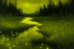 A light yellow marsh with fireflies painted by Albrecht Durer