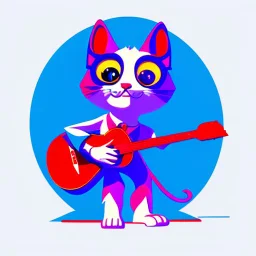 sticker design on white background, Pixar kitten playing guitar, vector art, flat illustration style , ultra detailed