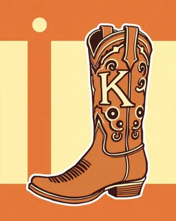 cowboy boots with a large "K" in the pattern on the side of the closer boot. Vector illustration with very bold linework