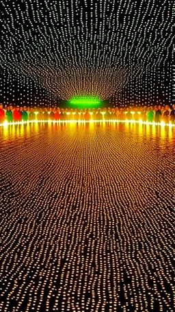 Track of oil with runners made of lights, in the background the crowd is burning, in the style of Gustavo klimt