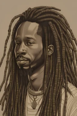 A drawing of a black man wearing long dreadlocks