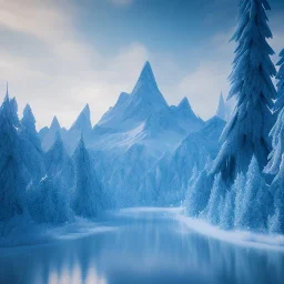 Icy mountain range. atmospheric, realistic, unreal engine, cinematic lighting, octane render, transparent, masterpiece, composing fit inside