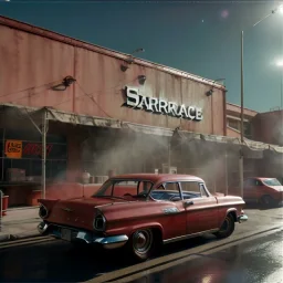 Ultra Realistic retro sci-fi afire Supermarket parking scene, 1960 year, many panic people. blonde woman, sweet scarlet Johansson face, perfect iris, glow eyes, face makeup, tight latex coat; many panic people, Retro sci-fi style, soft color, highly detailed, unreal engine 5, ray tracing, RTX, lumen lighting, ultra detail, volumetric lighting, 3d, finely drawn, high definition, high resolution.