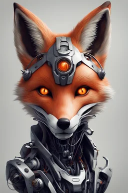 anthropomorphic fox with a cybernetic jaw and eyes