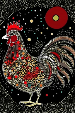 Make a picture of a rooster (to color) made of only small circles It should be black oulines only there should only by dots, no straight lines POLKA DOTS