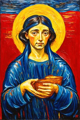 Reclaim your divine identity; painting in the style of Edvard Munch