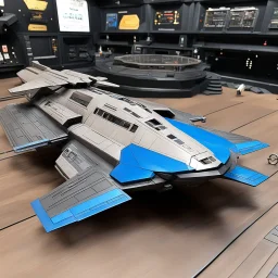 Custom osKar bajoran starship in the platform, a Kitbash made it by elder brother, using Eaglemoss bajoran ship and other part