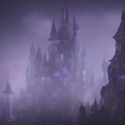 MAGIC CASTLE, ALIEN, FOGGY NIGHT, GLOWING, PURPLE, TOWERS, 4K, 8K, CINEMATIC