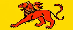 heraldry Lion, full body , black outline and red interior on yellow background, simplified vector logo