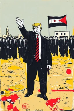 trump standing in gaza in the style of basqiat