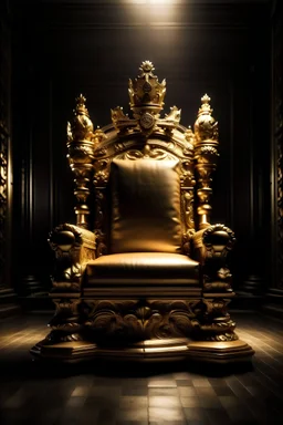 An empty throne with a golden crown above it