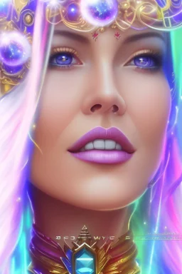 cosmic woman smile, admiral from the future, one fine whole face, crystalline skin, expressive blue eyes,rainbow, smiling lips, very nice smile, costume pleiadian, Beautiful tall woman pleiadian Galactic commander, ship, perfect datailed golden galactic suit, high rank, long blond hair, hand whit five perfect detailed finger, amazing big blue eyes, smilling mouth, high drfinition lips, cosmic happiness, bright colors, blue, pink, gold, jewels, realist, high commander