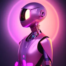 Cute girl in a robotic hijab suit, purple and pink backlight, orange lighting, profile