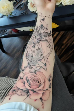 Tattoo cyberpunk sleeve geometric "compas rose" "black butterfly" "family tree" lines