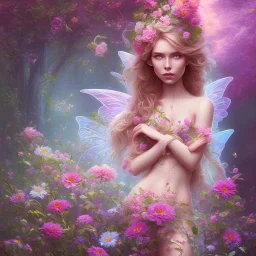 bright fairy in a flowery landscape