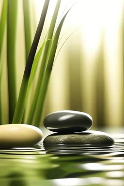 gentle shining background, spa stones and bamboo stem, pool in the background