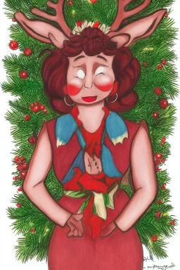 Portrait lady, full body shot, full-color medium shot style of Rudolph the red nosed reindeer tv special