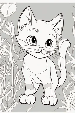 blank colouring book, simple picture for toddlers, cat with one tail, disney and pixar style