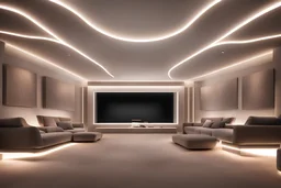 a dedicated home cinema room with LED ambient lighting in the walls make sure the room is completely symmetrical