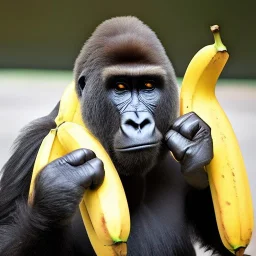 Gorilla wearing a beanie cap, and using a banana as a telephone