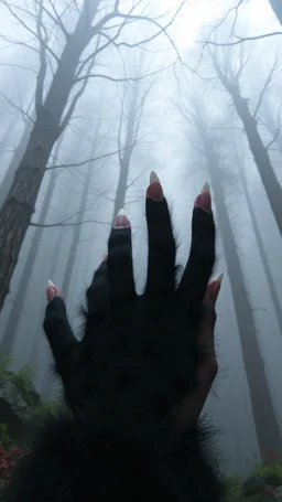 trees and black creatures with human fingers