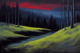 night, forest, cliff, 2000's gothic horror movies influence, otto pippel impressionism paintings