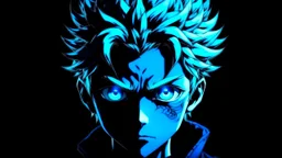 Satoru Gojo black background bright blue eyes