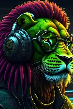 Hip hop cyberpunk lion realism