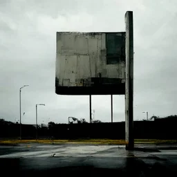 Minimal contemporary abstract oil paintings of desolate 1960s carpark with road markings and concrete fragments. Overlay with grungy typography graphics. style of Justin Mortimer and Francis Bacon.