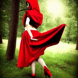 gorgeous red riding hood, sensually lifting up her skirt