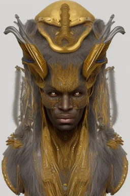 black male African Egyptian alien, cracks in the voodoo head, wicked, eyes, crown, Elephant, 8k, finely detailed, photo realistic, tiger turquoise skull head gold dragon space alien snow skeleton gold fang teeth silver crown silver eyes