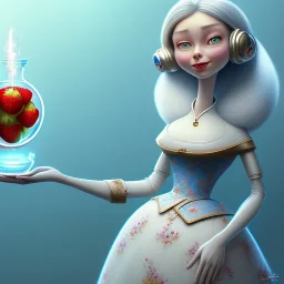 pixar style, realistic painting of a housewife and a jar full with strawberry jam, kitchen in the background volumetric turquise and blue sky, flying environment and background, volumetric lighting, dramatic lighting, detailed digital painting, extreme dense and fine, anime, ornate, colour-washed colors, elegant, small minutiae, tiny features, particulars, centered, smooth, sharp focus, renderman gofur render, 8k, uhd, detailed eyes, realistic shaded volumetric lighting, caustics, backligh