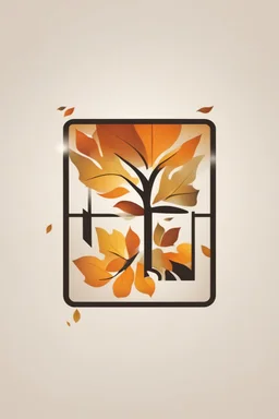 square logo , landscape with leaf fall, flying leaves